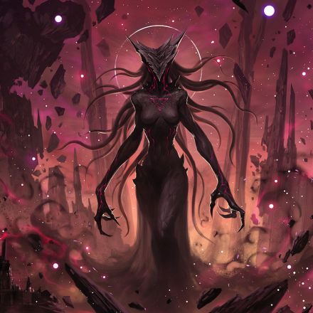 Image depicting an evil and feminine figure with magical powers.